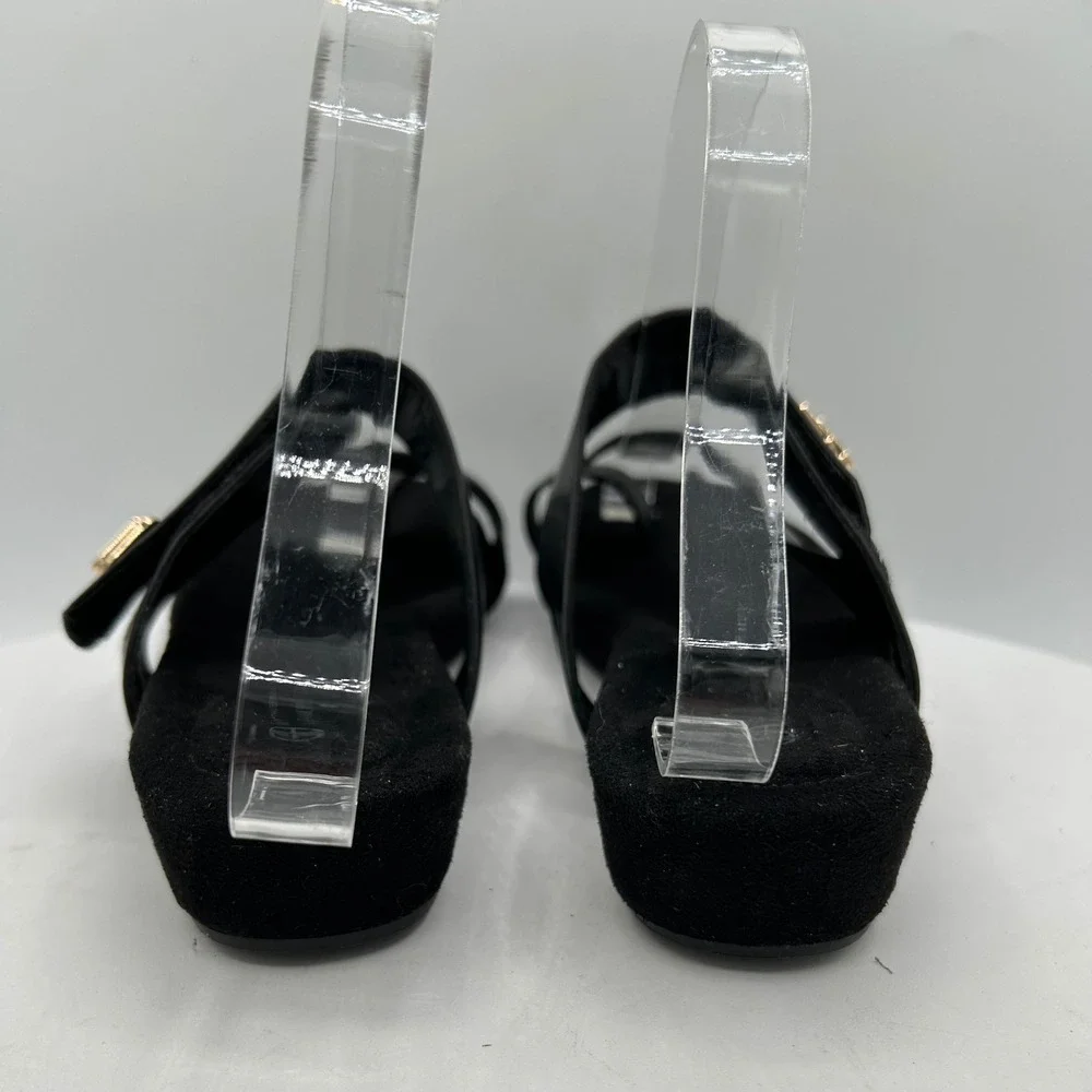 Giani Bernini Rilleyy Black Toe Loop Wedge Sandals Gold‎ Hardware Womens 7.5 New